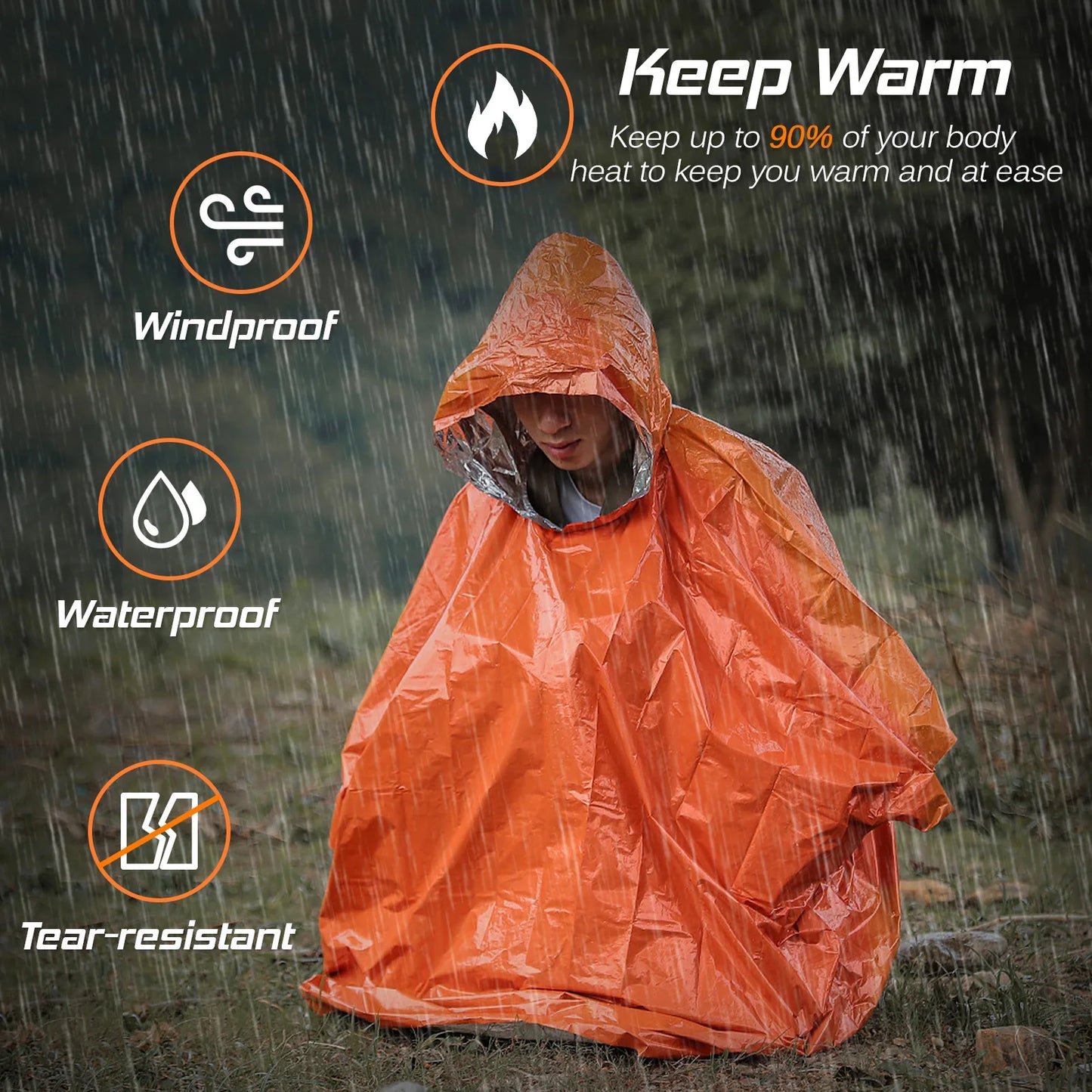 4/8pcs Emergency Thermal Rain Poncho