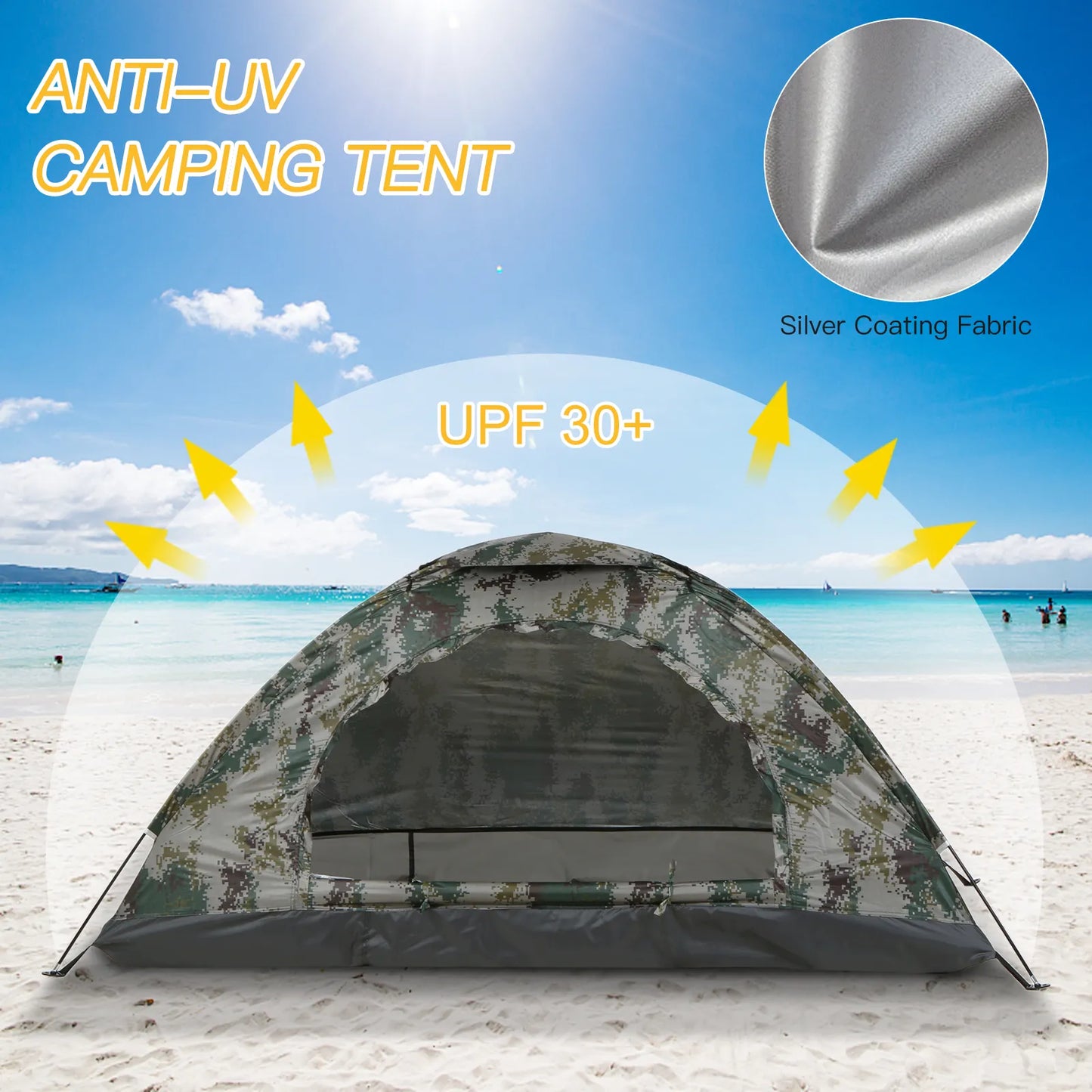 Ultralight Waterproof Camping Tent Single Layer Portable Tent Anti-UV Coating UPF 30+ for Outdoor Beach Fishing Fine Mesh Door