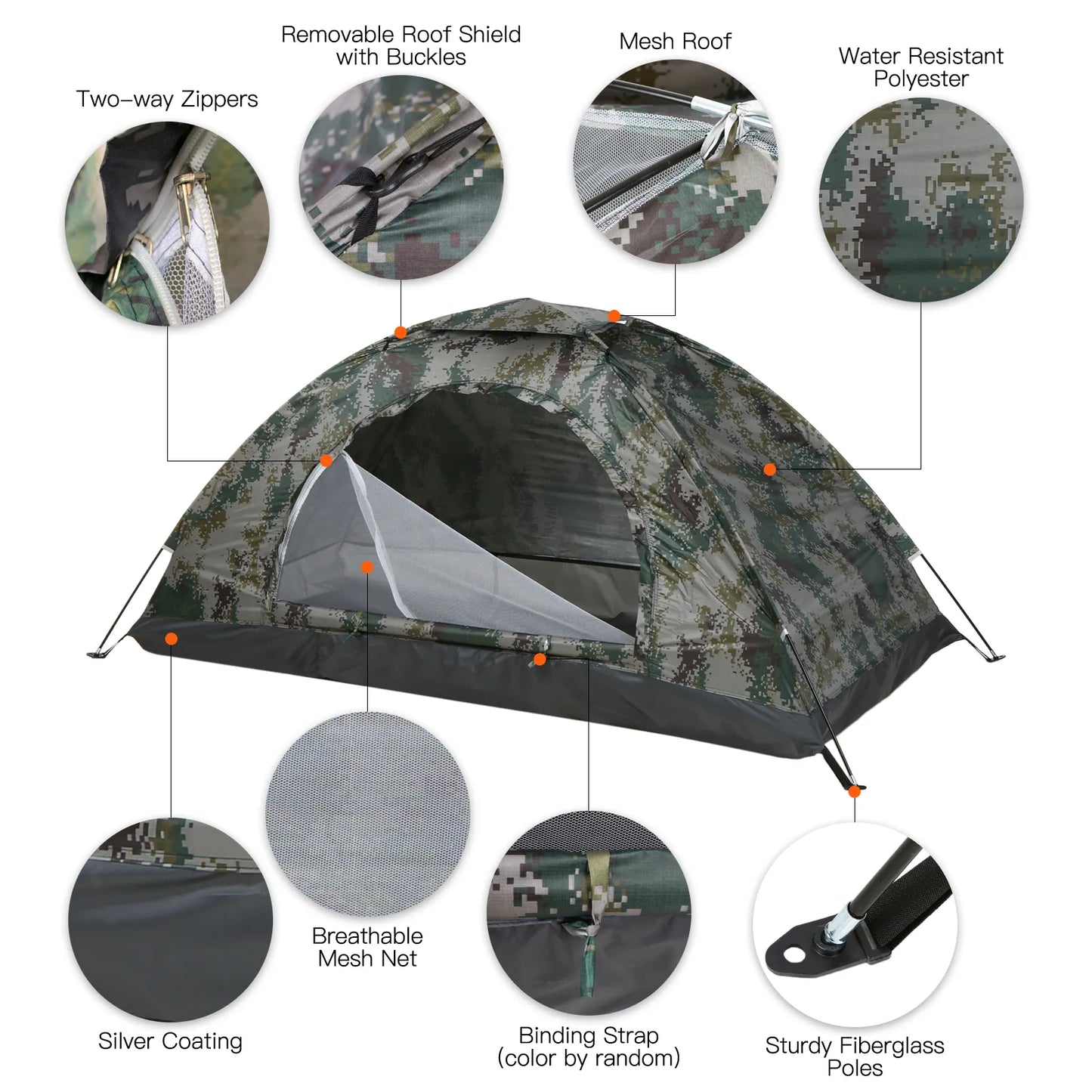 Ultralight Waterproof Camping Tent Single Layer Portable Tent Anti-UV Coating UPF 30+ for Outdoor Beach Fishing Fine Mesh Door