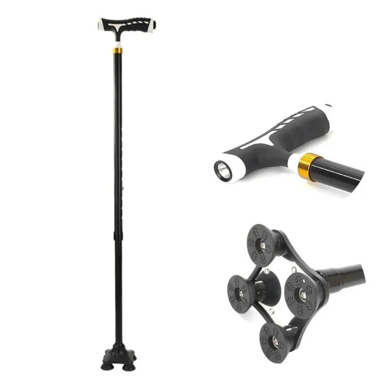 Folding Trekking Poles T-handle Hiking 5 Modes Adjustable Anti-Slip Poles Cane Elderly Walking Stick Cane Crutch with LED Light