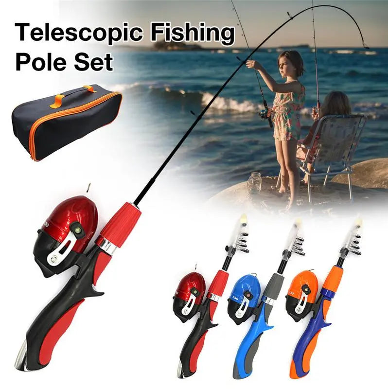 Kids Telescopic Fishing Pole Set Portable Lightweight Grip Fishing Rod Kit With Spinning Reel For Child Beginners Fish Equipment