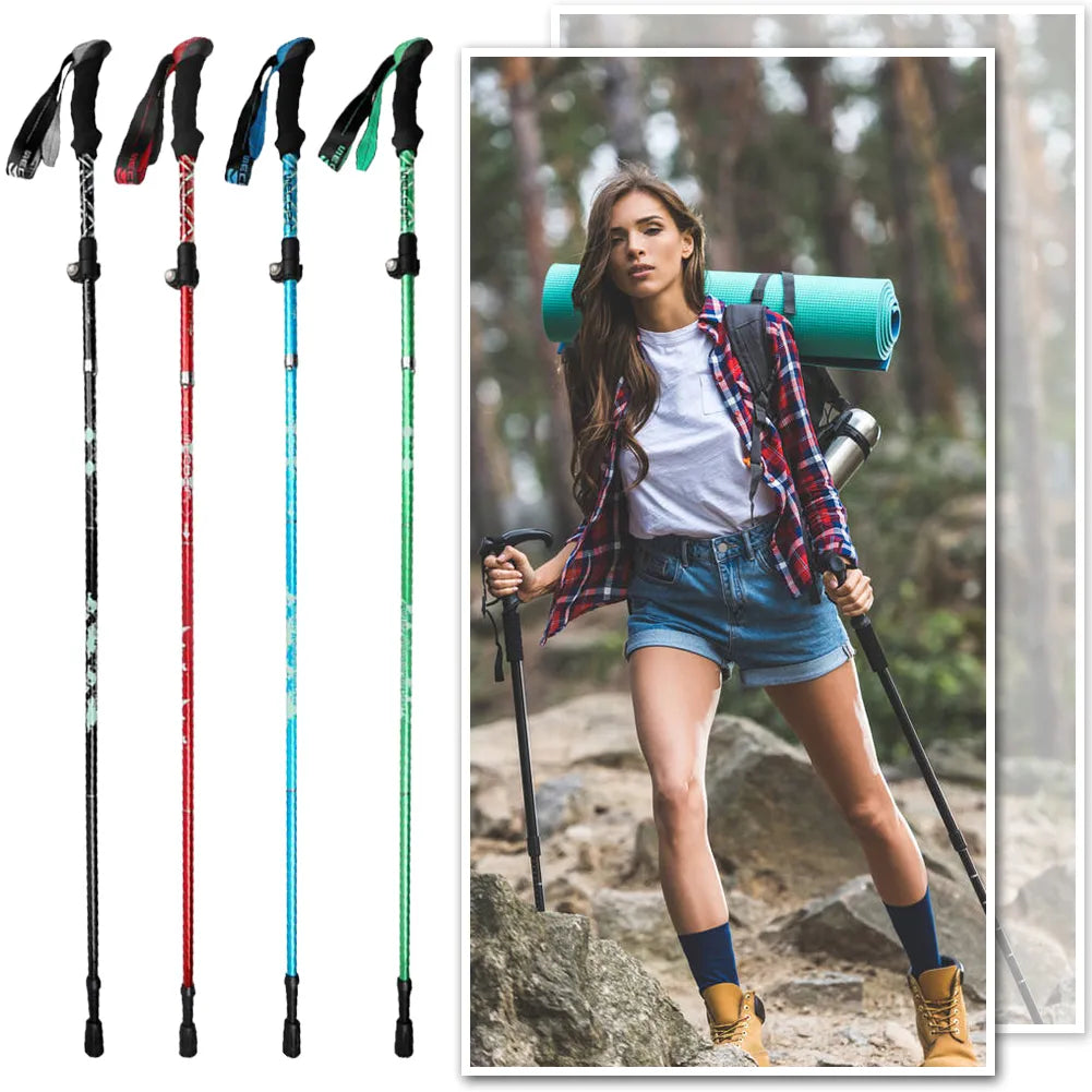 5-Section Outdoor Fold Trekking Pole Climbing Walking Hiking Telescopic Stick Aluminium Alloy Adjustable for Camping Walking