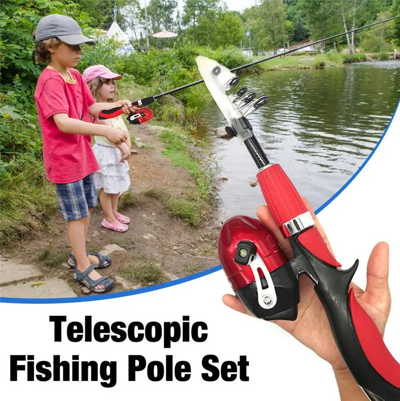 Kids Telescopic Fishing Pole Set Portable Lightweight Grip Fishing Rod Kit With Spinning Reel For Child Beginners Fish Equipment