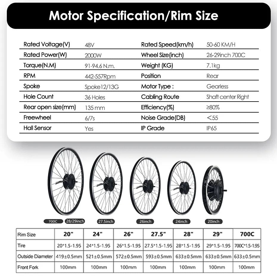 Ebike Conversion Kit with Battery 2000W 26"