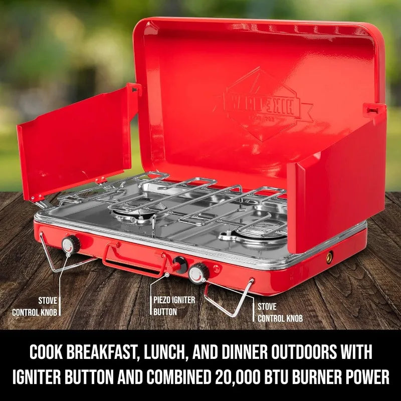 20,000 BTU Portable Propane 2 Burner Gas Camping Stove