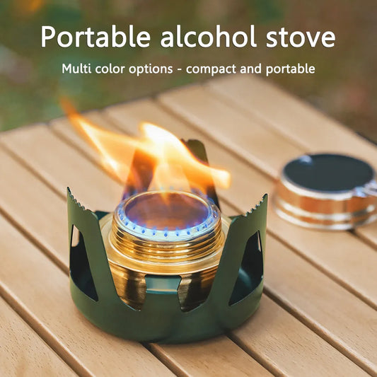 Outdoor Camping Alcohol Stove Metal Compact Alcohol Stove Hiking Cooking Picnic Burners with Stand Lid Storage Bag