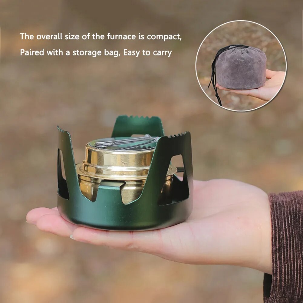 Outdoor Camping Alcohol Stove Metal Compact Alcohol Stove Hiking Cooking Picnic Burners with Stand Lid Storage Bag