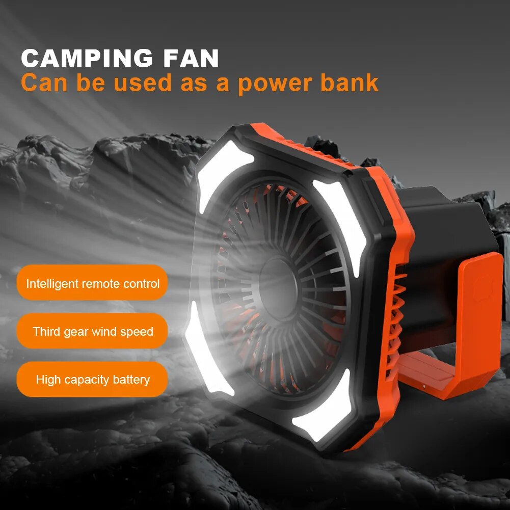 10000mAH LED Camping Fan Lights Outdoor Rechargeable Tent Camping Light Travel Portable Ceiling Fan Lamp Emergency Power Bank