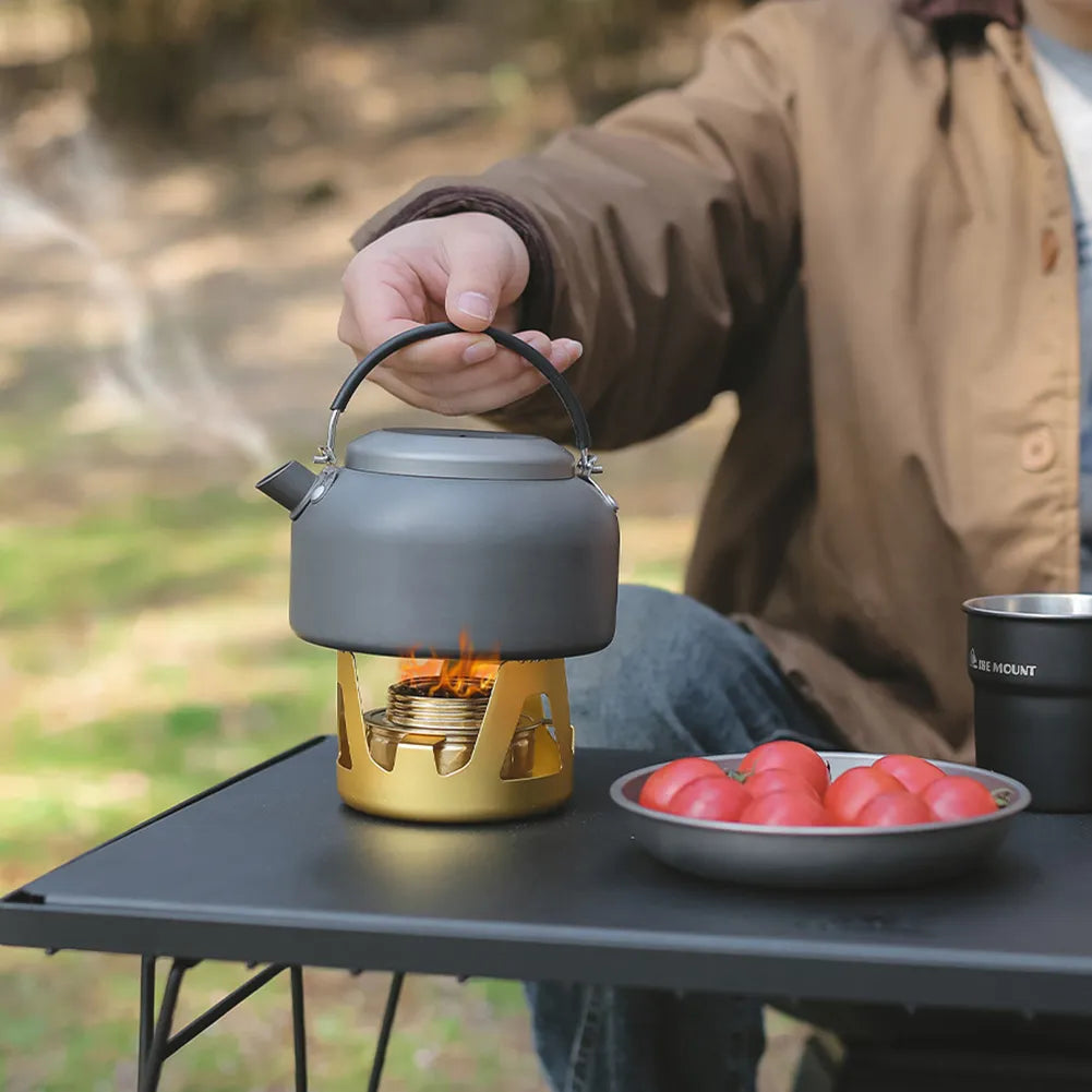 Outdoor Camping Alcohol Stove Metal Compact Alcohol Stove Hiking Cooking Picnic Burners with Stand Lid Storage Bag