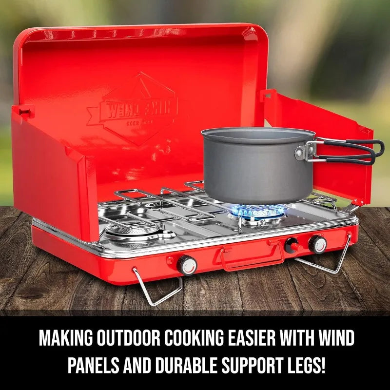 20,000 BTU Portable Propane 2 Burner Gas Camping Stove