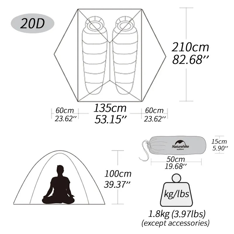 Naturehike Mongar 2 Tent 2 Person Backpacking Tent