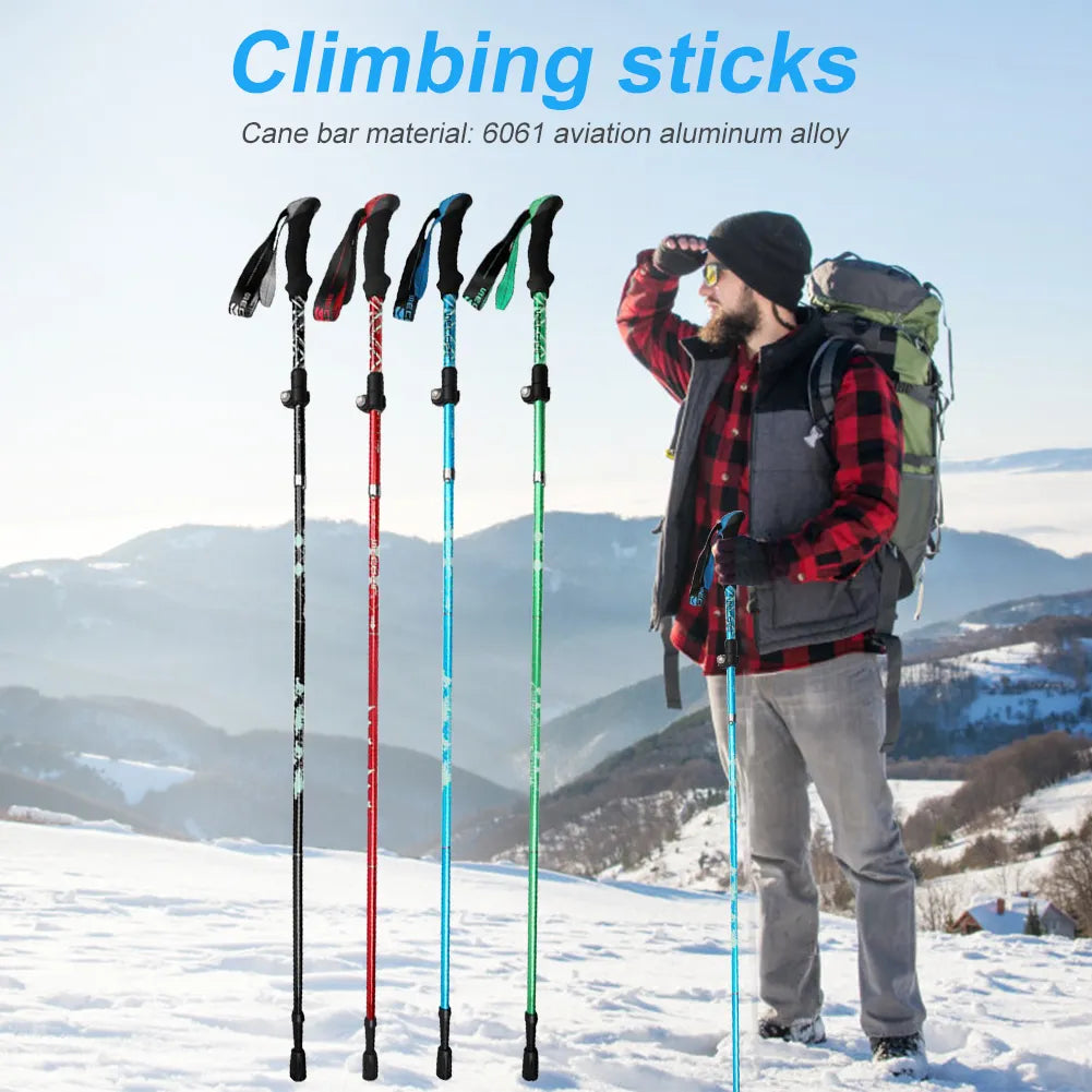 5-Section Outdoor Fold Trekking Pole Climbing Walking Hiking Telescopic Stick Aluminium Alloy Adjustable for Camping Walking