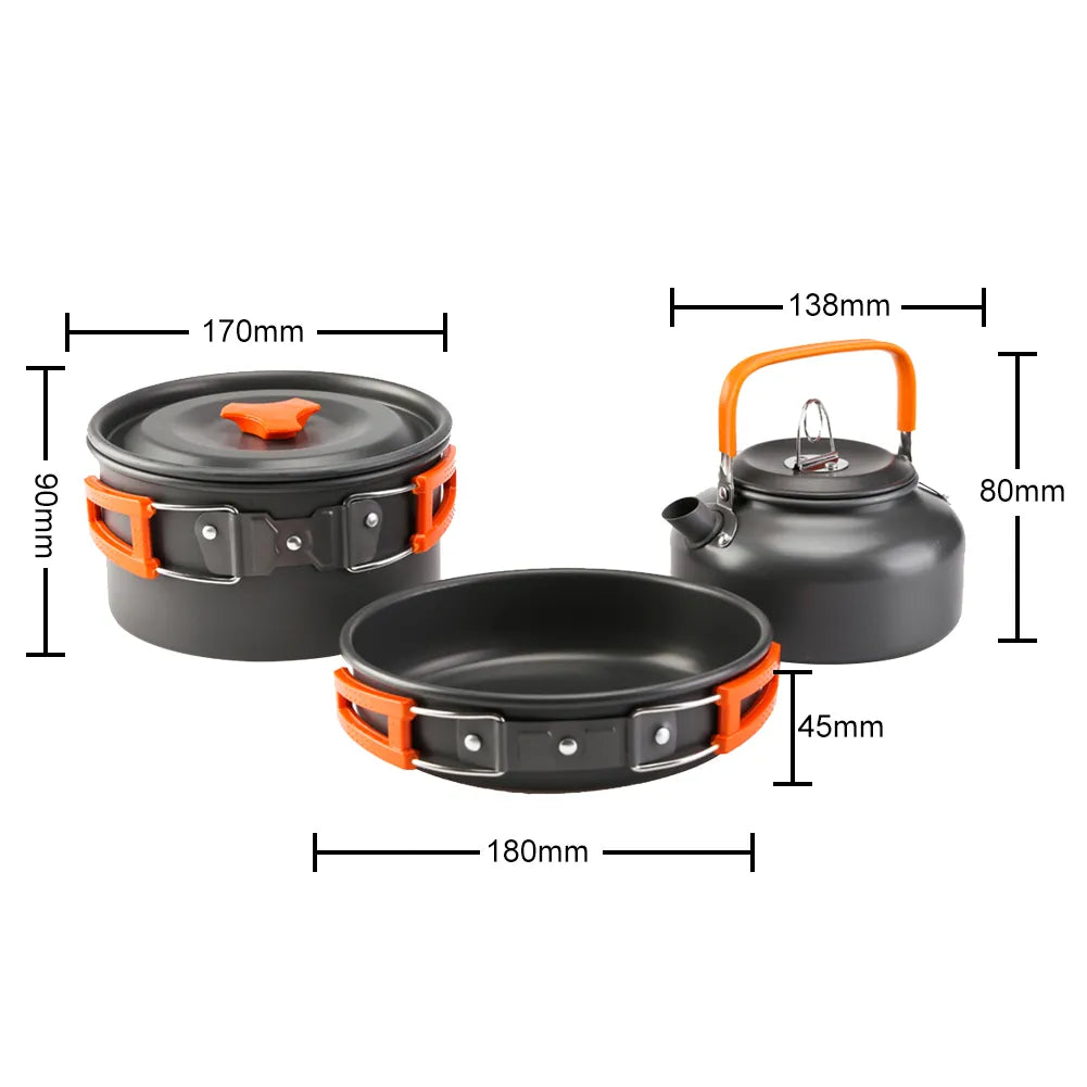 Camping Cooking Set Outdoor Aluminum Lightweight Equipment Camping Cookware Kit For Traveling Trekking Hiking Supplies