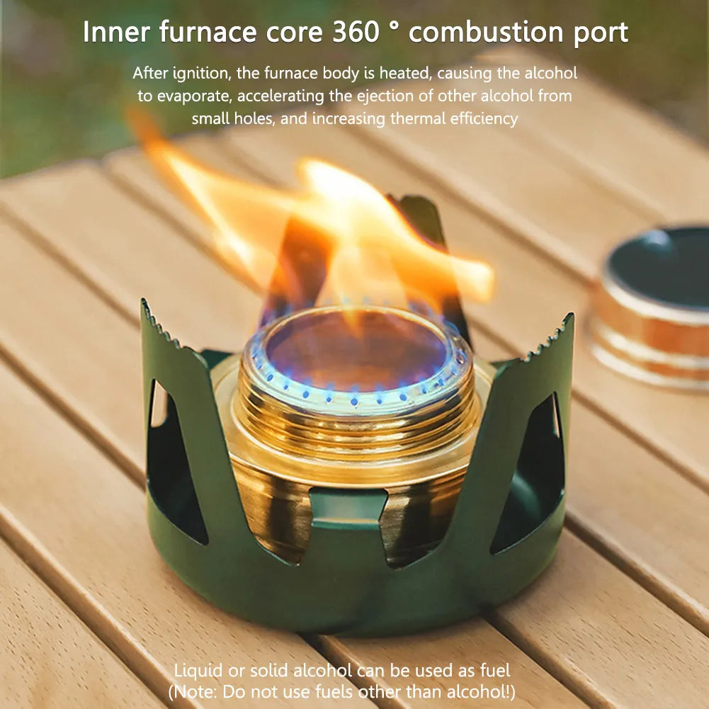 Outdoor Camping Alcohol Stove Metal Compact Alcohol Stove Hiking Cooking Picnic Burners with Stand Lid Storage Bag