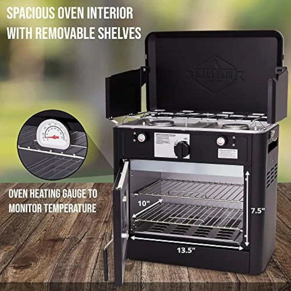 Portable Propane 2-Burner Stove & Oven w/Carry Bag