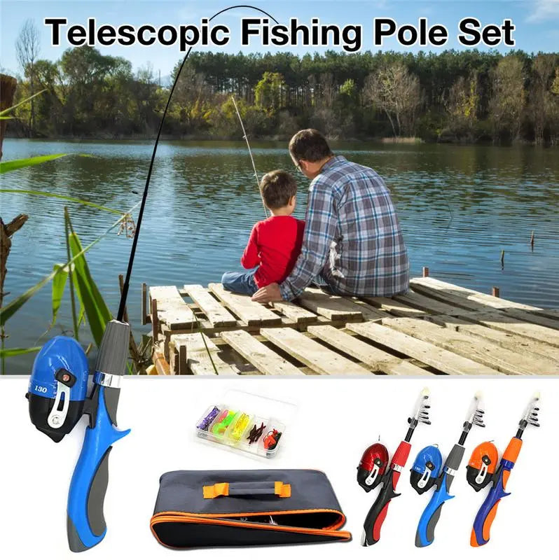 Kids Telescopic Fishing Pole Set Portable Lightweight Grip Fishing Rod Kit With Spinning Reel For Child Beginners Fish Equipment