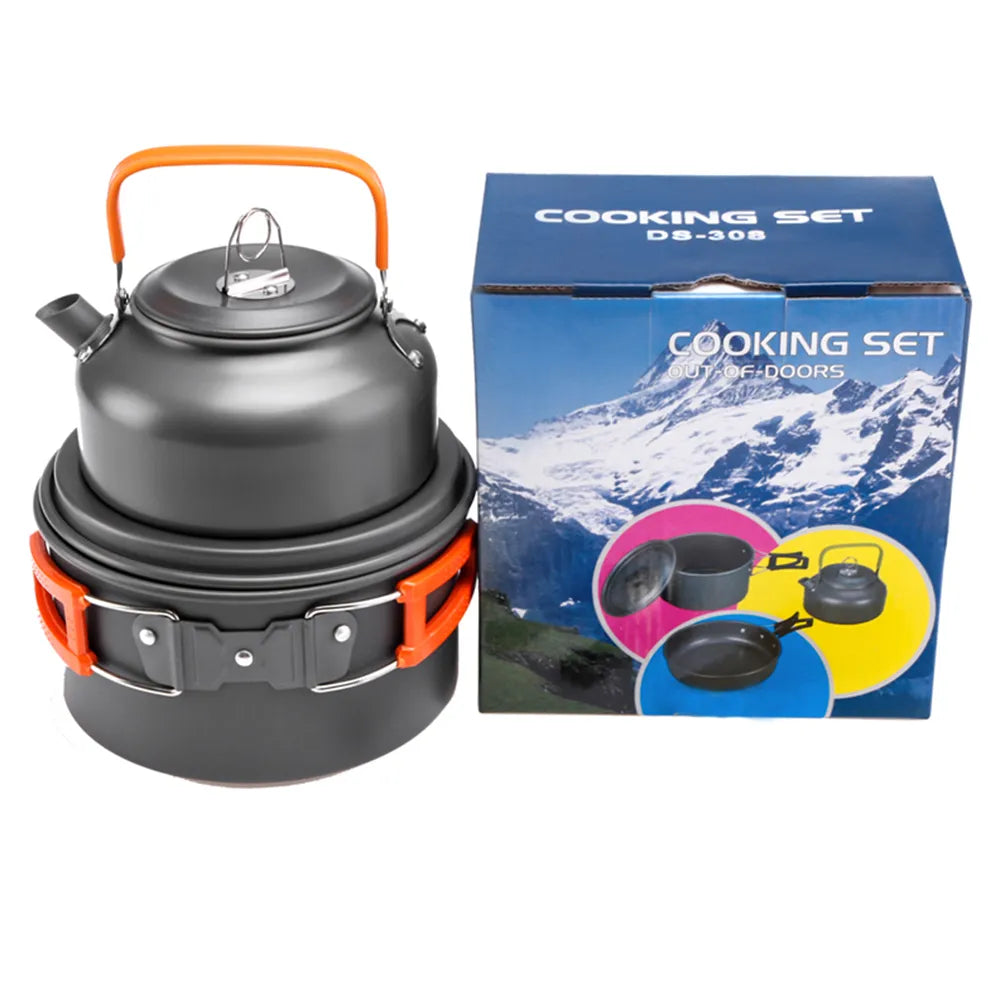 Camping Cooking Set Outdoor Aluminum Lightweight Equipment Camping Cookware Kit For Traveling Trekking Hiking Supplies